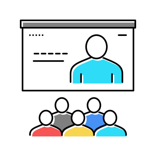 在线教学组彩色图标矢量插图图片下载