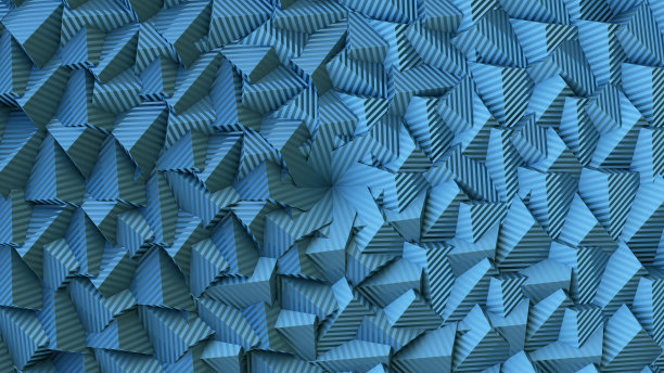 立方体和线条立体派正方形三维背景蓝色浮雕墙三维插图图片下载