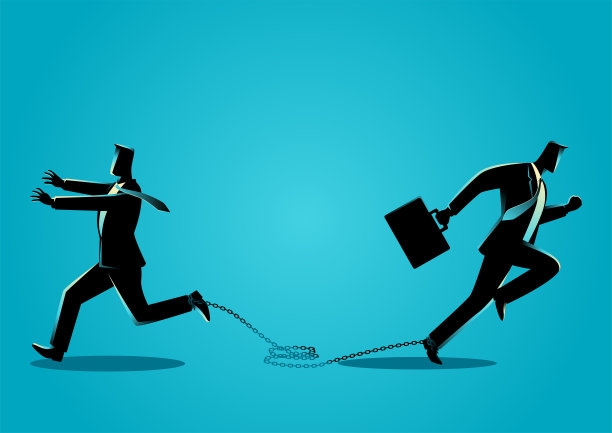 两个商人被拴在一起，朝相反的方向跑去图片下载