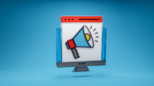 数字营销电子商务推广销售广告3d图标在蓝色背景。三维渲染图片下载