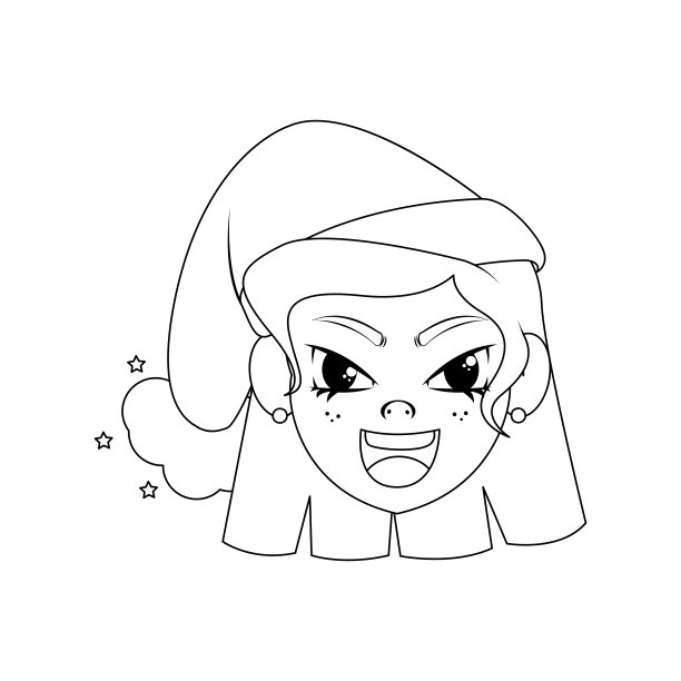 孤立的女人圣诞节画边线矢量插图图片下载