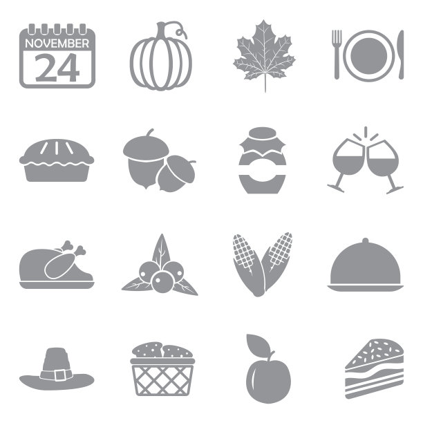 感恩节的图标。灰色的平面设计。矢量插图。图片下载