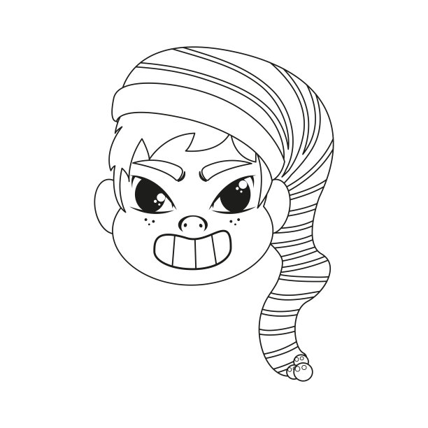 孤立男子帽子圣诞画边线矢量插图图片下载