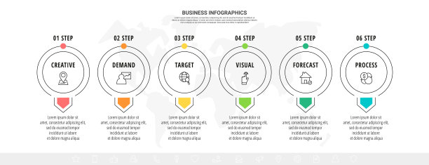 6个箭头和圆圈的矢量线信息图形模板图片下载