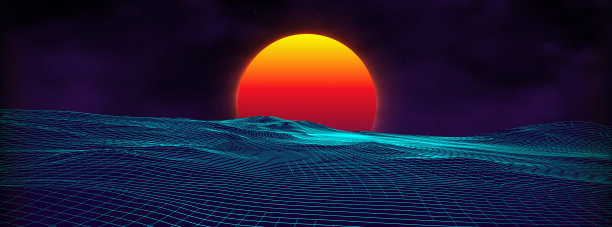 80年代背景复古景观。未来主义霓虹灯80年代风格。网络表面。政党背景。复古80年代时尚科幻夏日景观背景图片下载