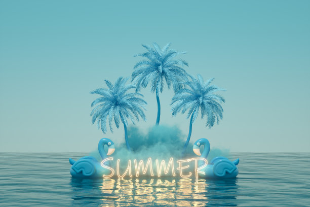 霓虹灯光夏日度假旅游概念云海图片下载