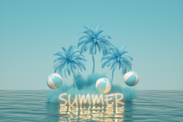 霓虹灯光夏日度假旅游概念云海图片下载