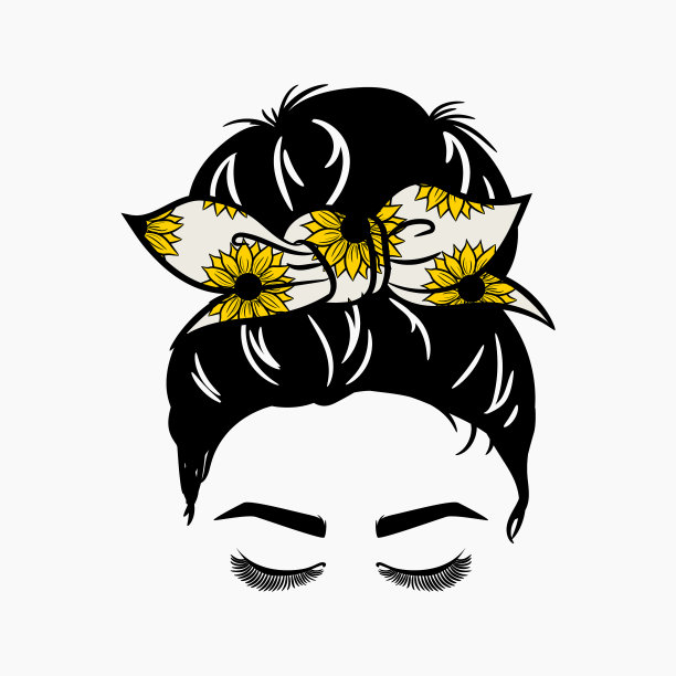 凌乱的发髻妈妈生活女孩剪影向日葵蝴蝶结t恤印花图片下载