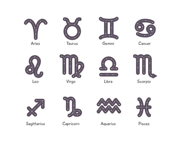 星座元素矢量-十二生肖星座符号集。深奥符号的标志或图标。孤立的白色背景。图片下载
