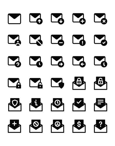 电子邮件图标设置30孤立在白色背景图片下载