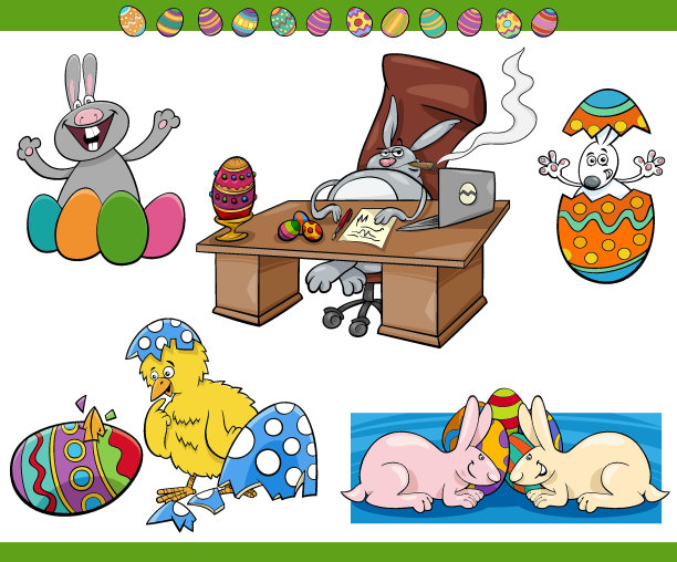 卡通复活节兔子和小鸡角色图片下载