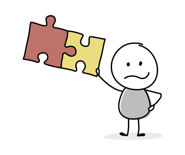 玩拼图的卡通人物。经营理念。向量图片下载