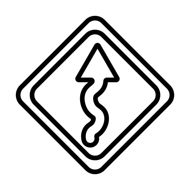 前方弯曲的道路图标，从用户界面收集。前面的道路，曲线，轮廓图标孤立在白色背景上。线矢量前方弯道标志，符号为网和。图片下载