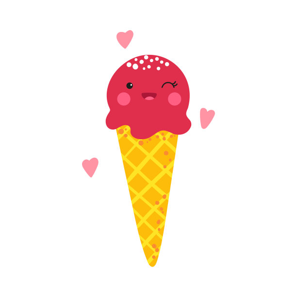 可爱的卡通水果蛋筒冰淇淋孤立在白色的背景上图片下载