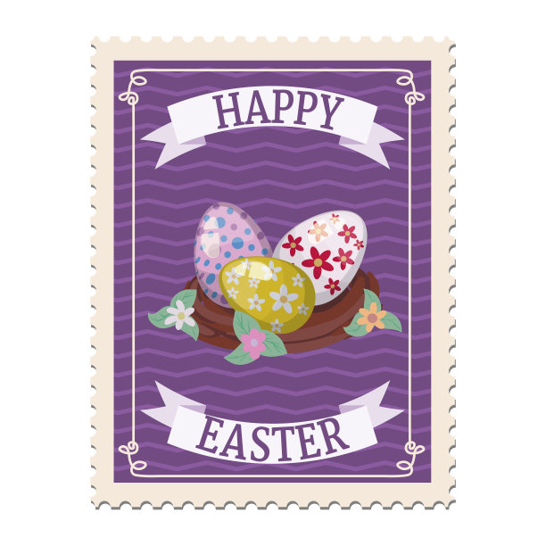 复活节邮票，彩蛋，复古图案。的向量图片下载