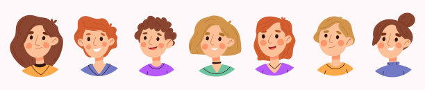 一组儿童角色的化身。社交媒体或博客账户的快乐儿童头像，学校儿童微笑集图片下载