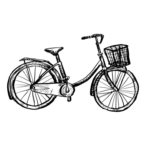 自行车篮子手绘插图图片下载