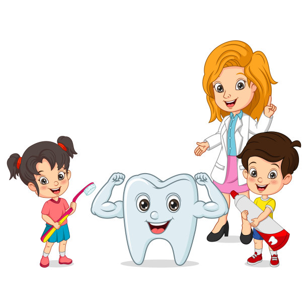 卡通小孩与牙医和坚固的牙齿图片下载
