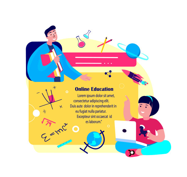 远程教育。儿童在线数字教程教育。老师在笔记本电脑上为学生讲解知识。学生Study.Homework.Home教育。网络学习。矢量平面插图图片下载