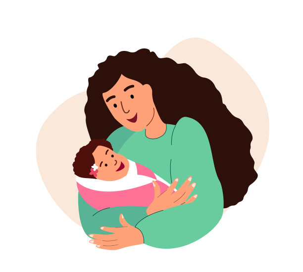 母亲抱着刚出生的婴儿。年轻的妈妈用爱拥抱着襁褓中的婴儿。怀抱熟睡的新生儿的母亲。平面图形矢量插图孤立在白色背景上图片下载