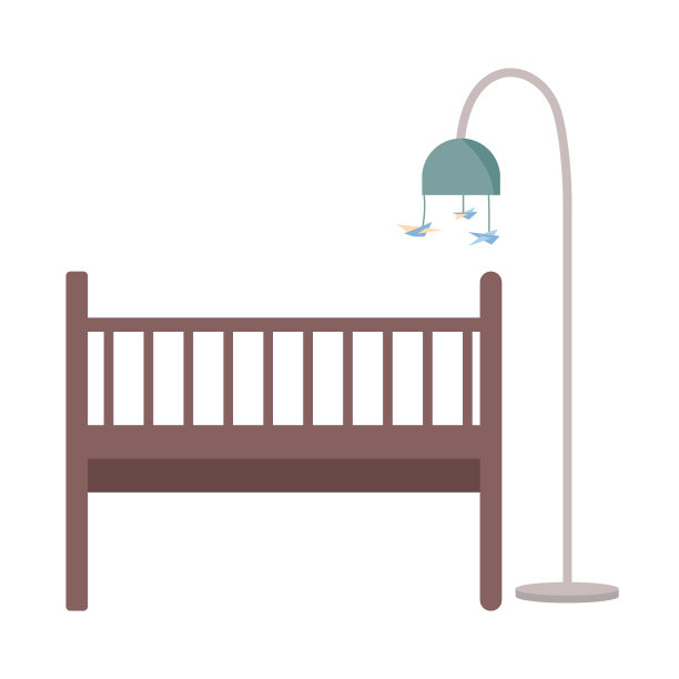 新生儿木床半平面彩色矢量对象图片下载