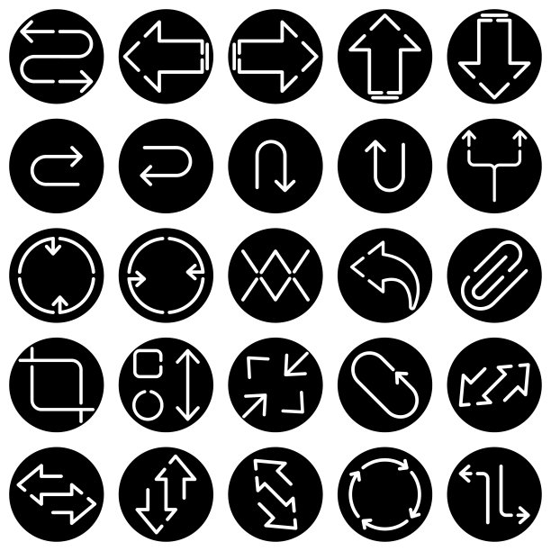 箭头大黑色设置图标。箭头图标孤立在白色背景向量插图股票插图图片下载