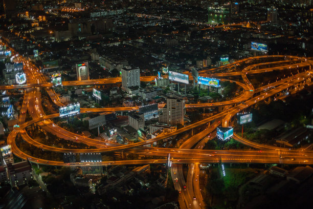 夜间曼谷天际线鸟瞰图图片下载
