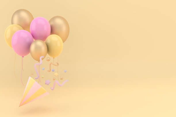 爆炸派对popper圆锥与五彩纸屑复制空间文本，生日和周年纪念横幅圆锥popper。, 3 d渲染。图片下载