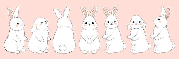可爱的小兔子。卡通风格的白兔。矢量图图片下载