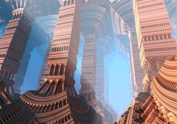 计算机生成分形设计。一个美丽的无限数学曼德尔勃特集分形的3D插图。图片下载