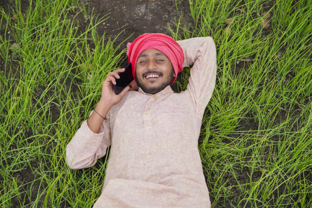 印度农民在农业领域使用智能手机。图片下载