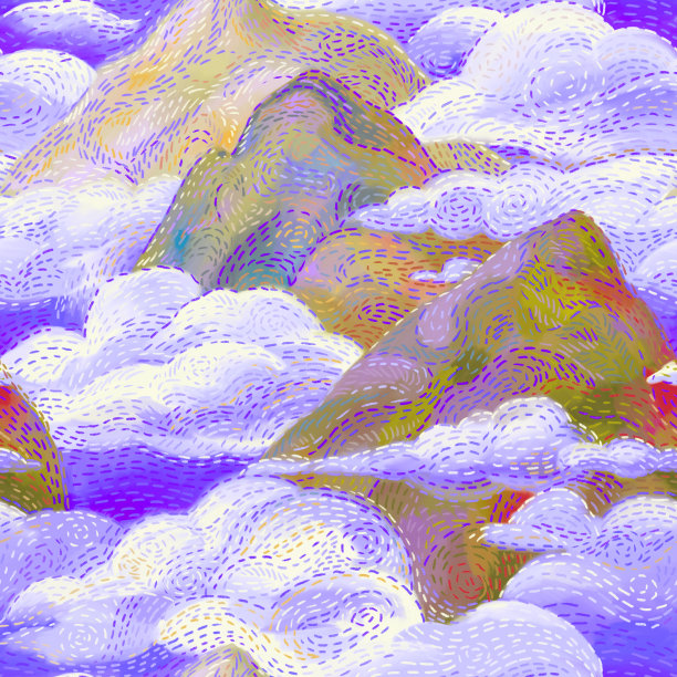 天衣无缝的自然格局与山峰和云朵。抽象的景观背景。波浪的形状。粉彩纹理的自然场景的表面设计。图片下载