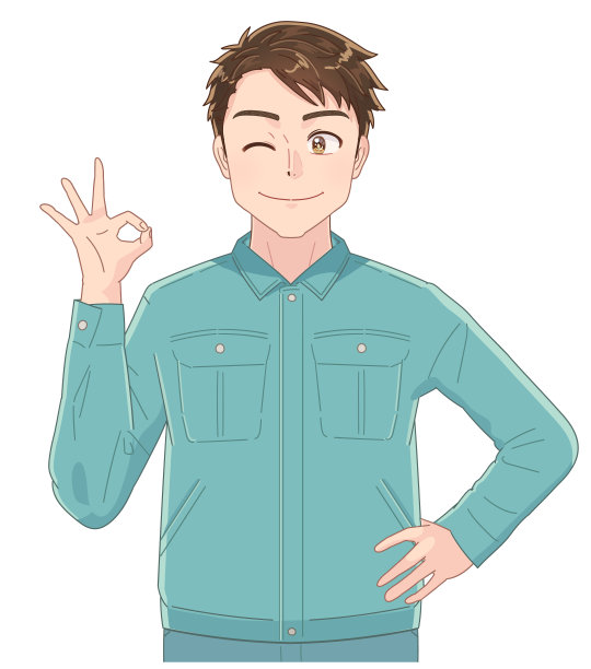 穿着绿色工作服的年轻人表现出了这种表情。图片下载