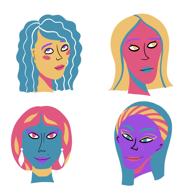 可爱有趣的年轻时尚女性的肖像集。图片下载