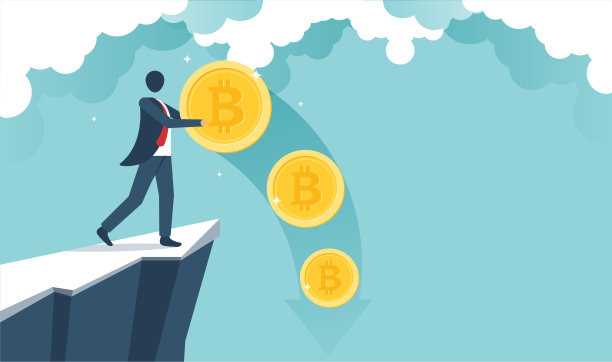 比特币业务-商人压低比特币的汇率。比特币价格暴跌，加密货币暴跌造成投资者巨大损失的概念。矢量设计图片下载