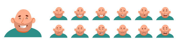 秃顶男人的一系列不同情绪图片下载