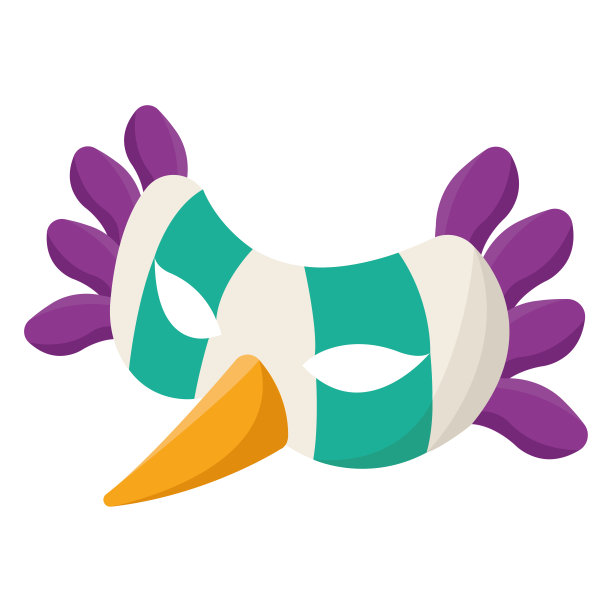 孤立的威尼斯面膜与羽毛向量图片下载