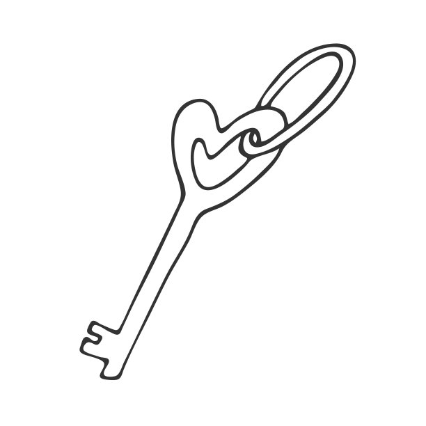 图形插图与一个老钥匙与钥匙链在直线艺术风格图片下载