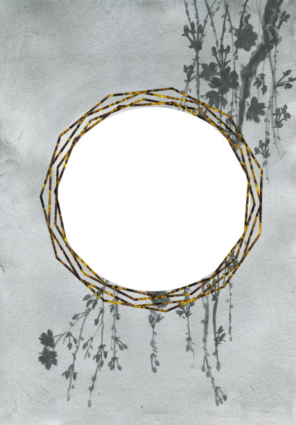 灰鹭站在湖里。日本的纸。金色框架插图。海报与亚洲主题。芦苇里的鸟儿。在墙上印刷，明信片，请柬。图片下载