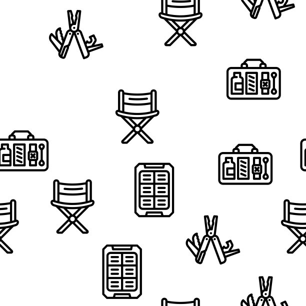 露营远足工具和小工具矢量无缝模式图片下载