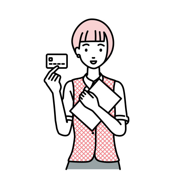 一个穿着文书制服的女人拿着信用卡和一个文件笔记本电脑图片下载