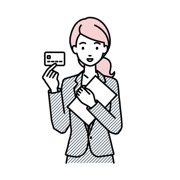 一个穿着西装的女人拿着一张信用卡和一台文件笔记本电脑图片下载