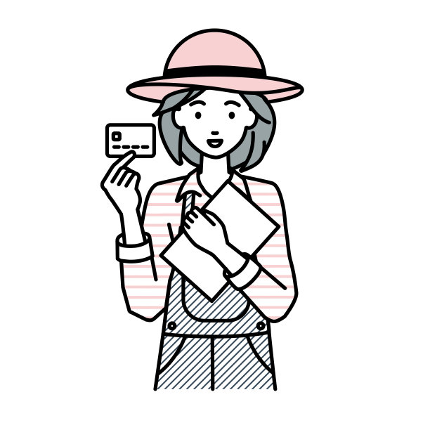 一个拿着信用卡和笔记本电脑的农妇图片下载