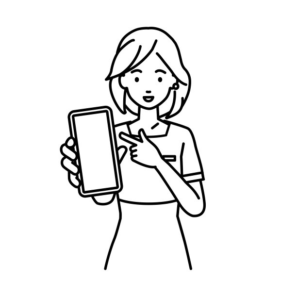 一个美容师，一个前台女士，微笑着推荐，提议，展示和指着智能手机的模拟屏幕图片下载