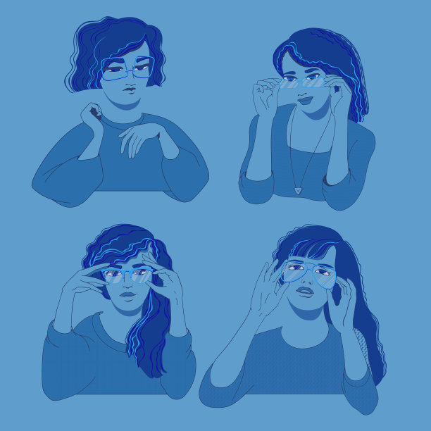 年轻女性的肖像，戴着一套眼镜图片下载