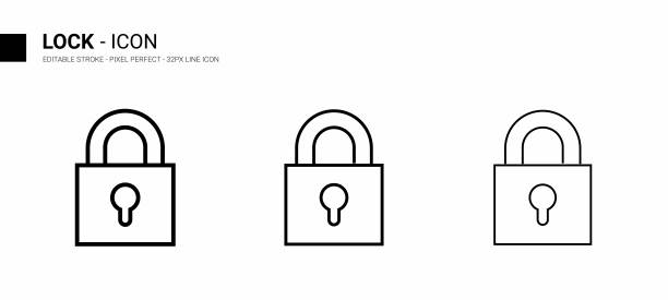 锁线图标设计，可编辑的描边，像素完美，库存插图。图片下载