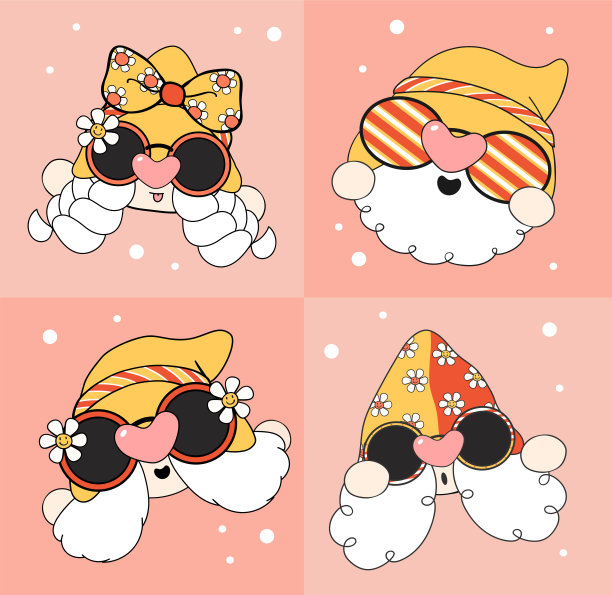 可爱快乐的侏儒脸妙趣复古概念，贺卡卡通向量图片下载