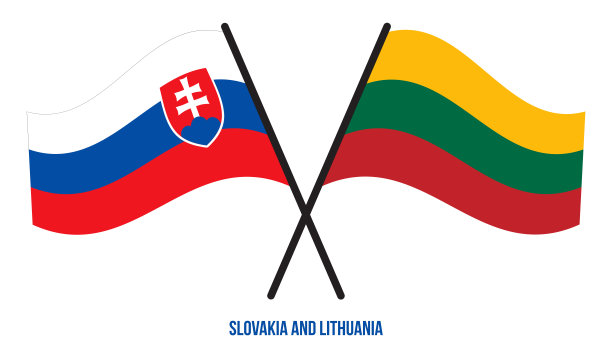 斯洛伐克和立陶宛国旗交叉，平飘风格。官方的比例。正确的颜色。图片下载