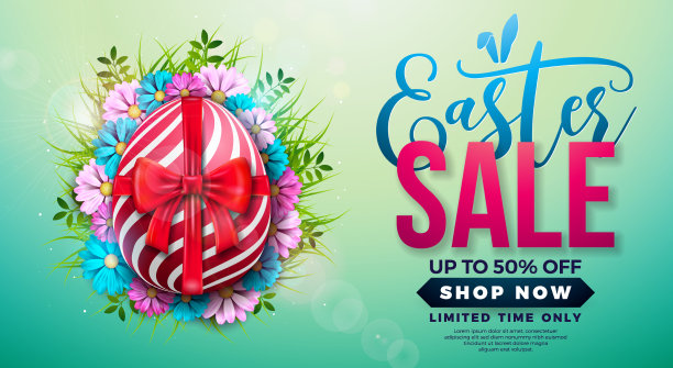 复活节大甩卖，彩蛋红蝴蝶结图片下载