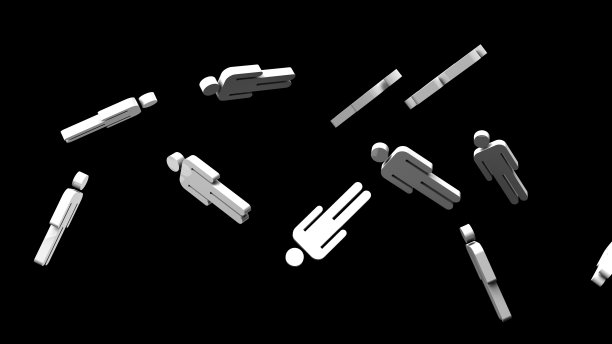 黑色背景上的白色人形物体。图片下载